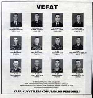 Kara Kuvvetleri'nden şehitler için vefat ilanı