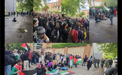 BRÜKSEL'DEKİ İSRAİL BÜYÜKELÇİLİĞİ ÖNÜNDE YÜZLERCE KİŞİ 'SİYONİST SOYKIRIMI' PROTESTO ETTİ